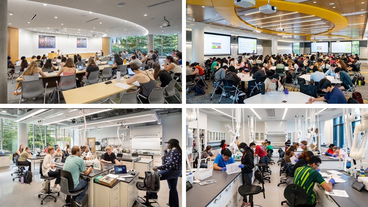 four photos of interior labs and classrooms at Virginia Commonwealth University STEM building
