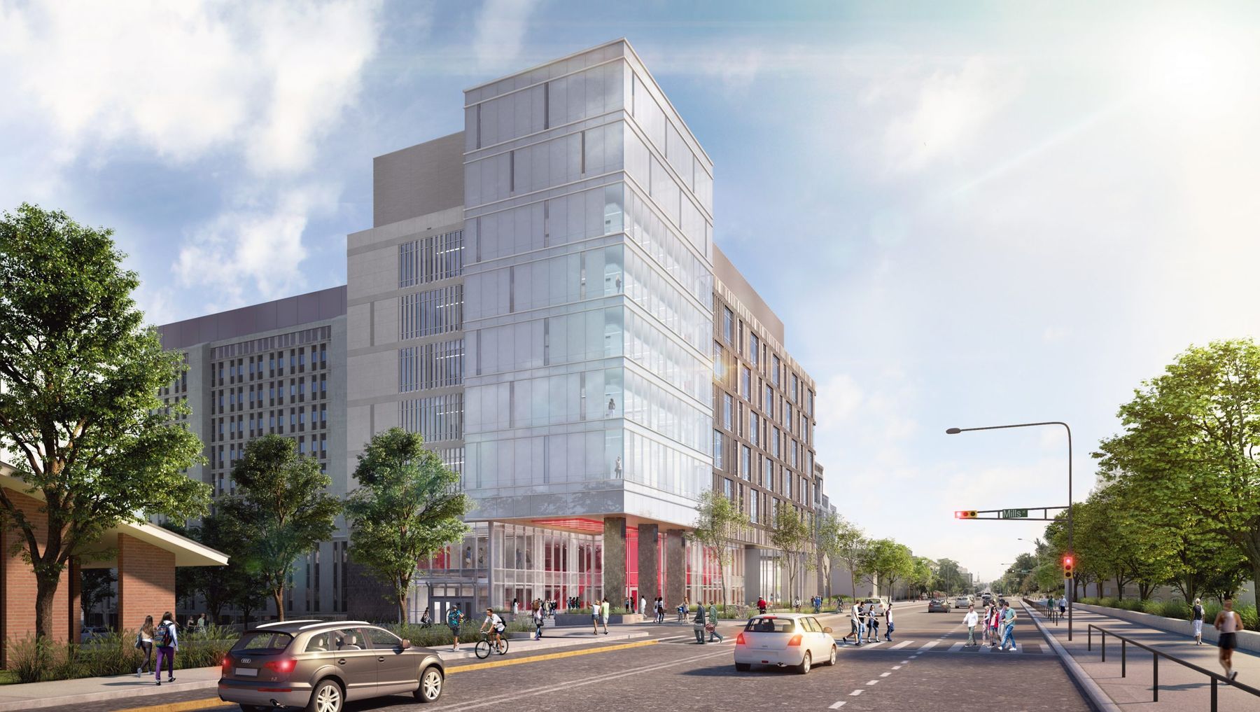 A street view of the new Chemistry Tower at the University of Wisconsin, Madison