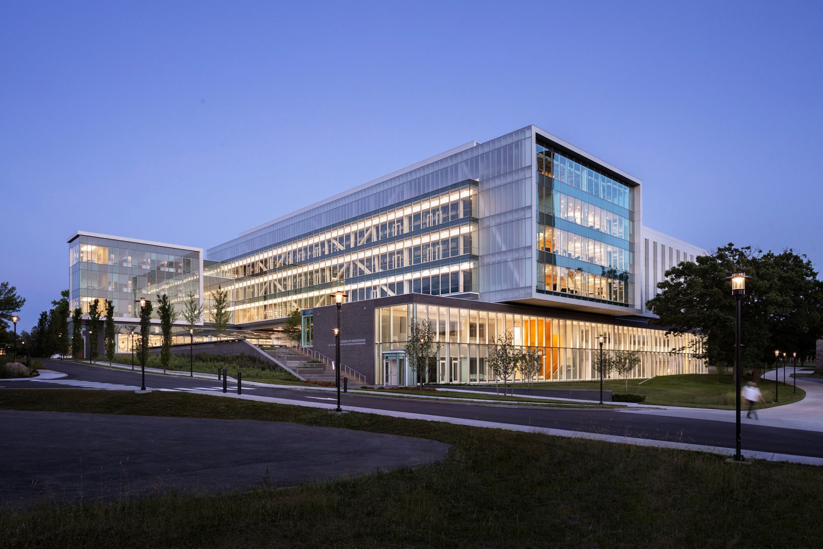 Fascitelli Center for Advanced Engineering at dusk