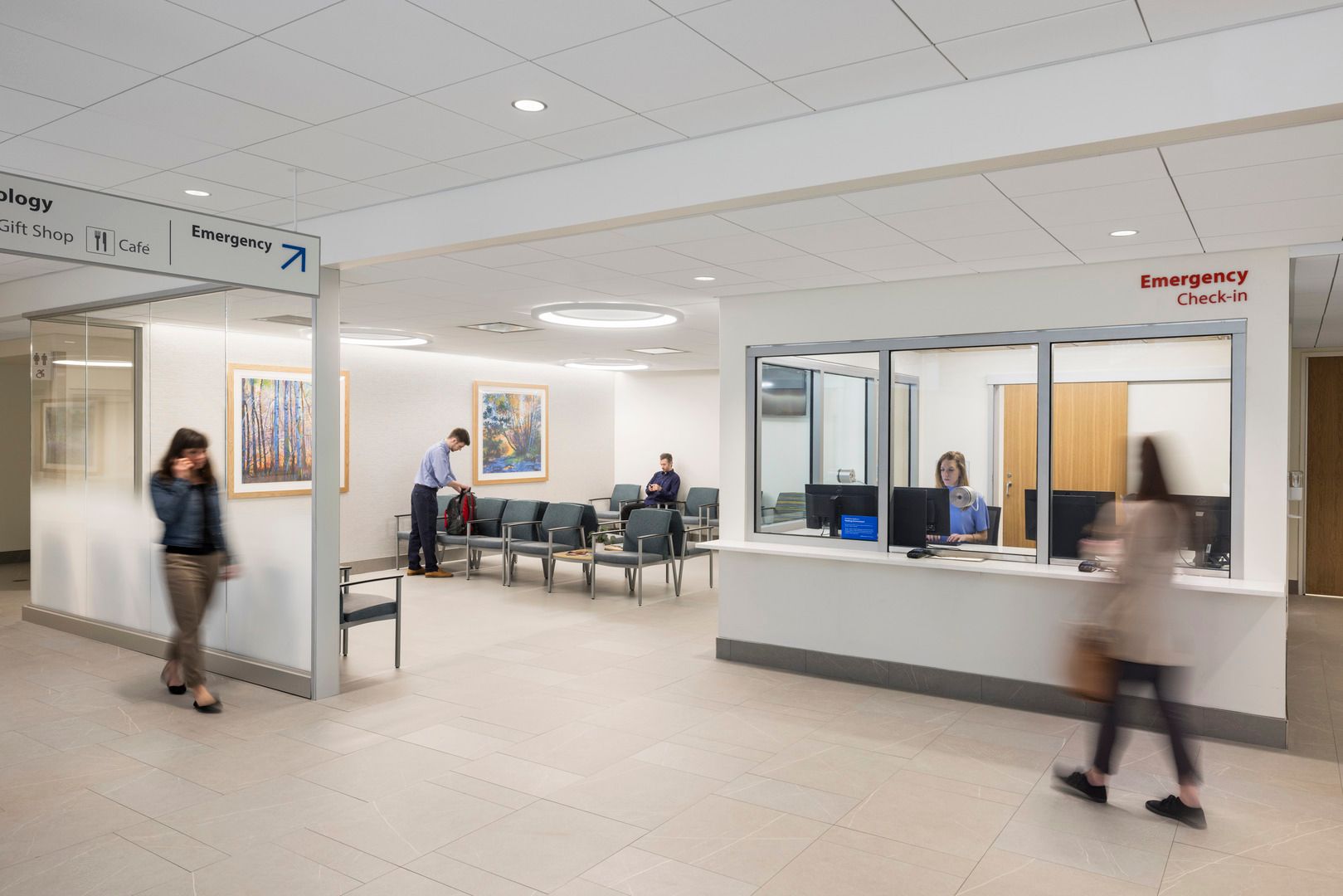 Emergency check-in reception desk and waiting room at Grand View Hospital