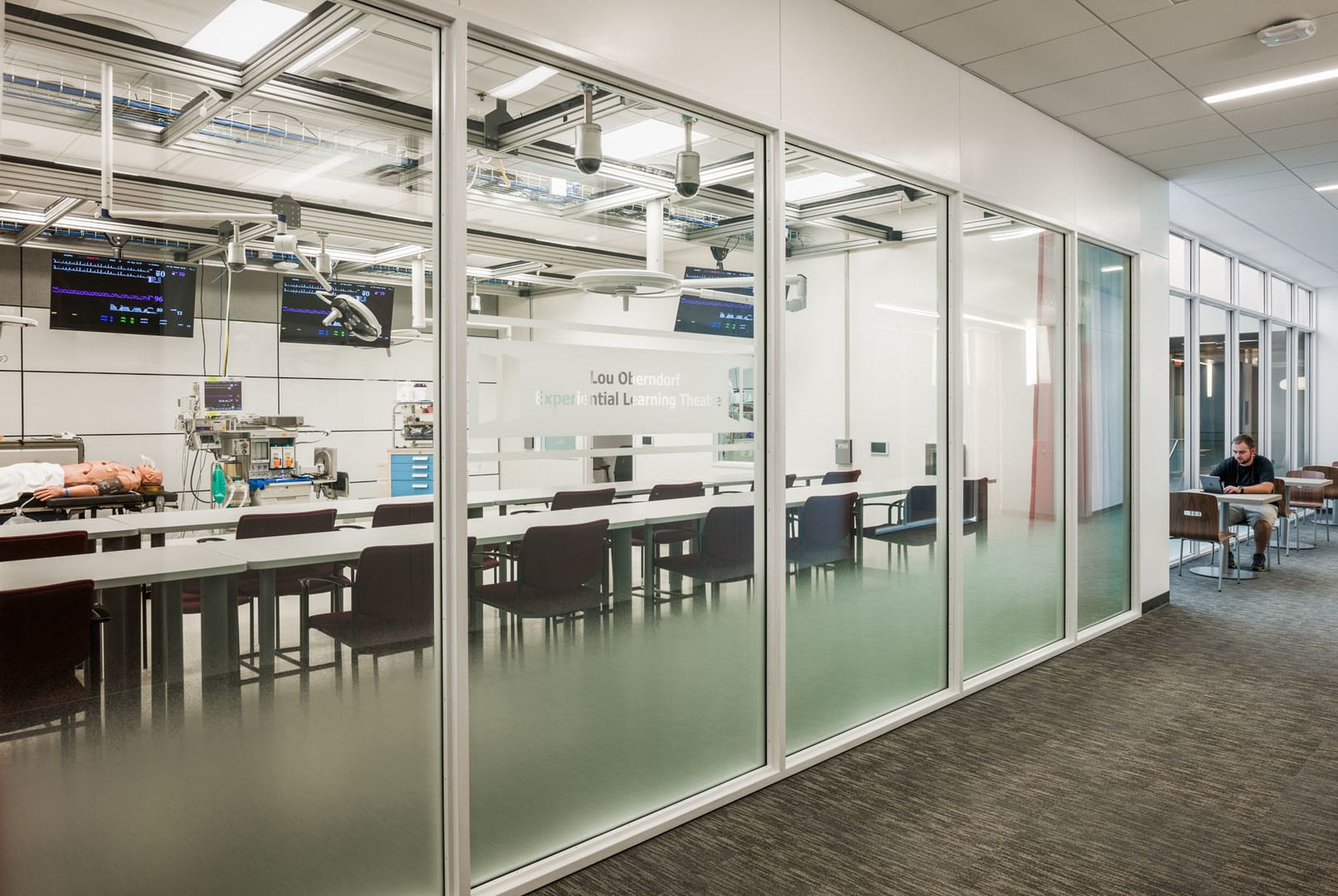 Hallway outside of lab room in Harrell Medical education building at University of Florida