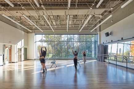 Dancers practicing at University of Michigan Dance Building