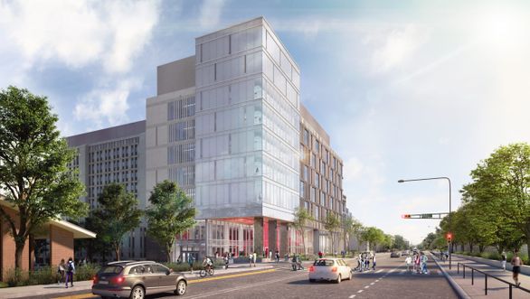 A street view of the new Chemistry Tower at the University of Wisconsin, Madison