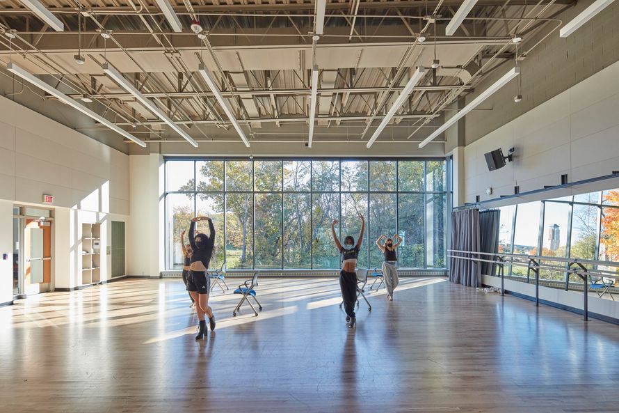 Interior of Dance Building at University of Michigan with dancers