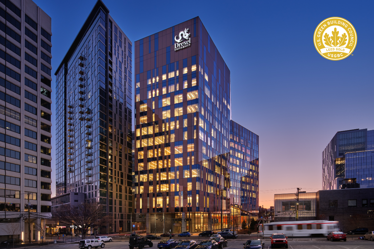 Exterior of Drexel University Health Science building with LEED Gold award